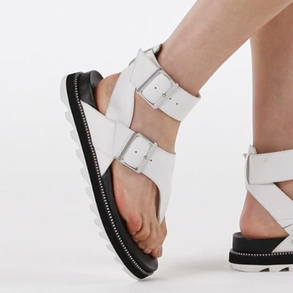 Sorel White Leather Roaming Platform Gladiator Sandals